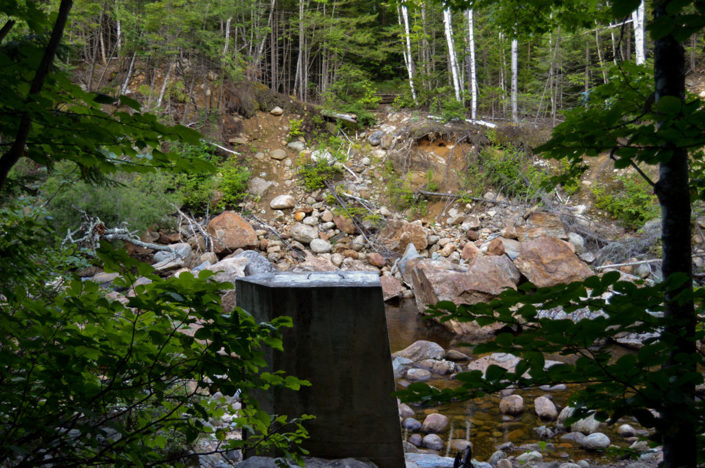 Remnants of Spider Bridge, near the crossing of the Black Angel Trail over the Wild River