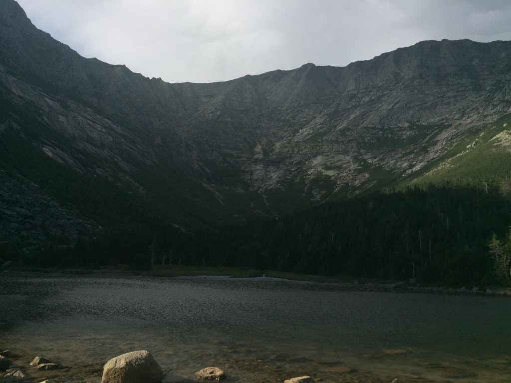 South Basin from Chimney Pond-The approach follows the center most gully to start.  