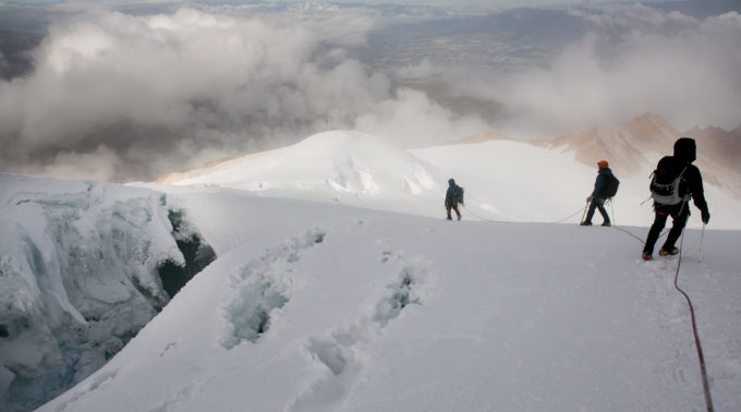 Descending around 18,000ft on Cayambe. We finally get to see the terrain we had just ascended