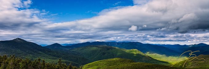 Panoramic showing the Pemigewasset Wilderness as seen from the summit of Mt. Liberty.